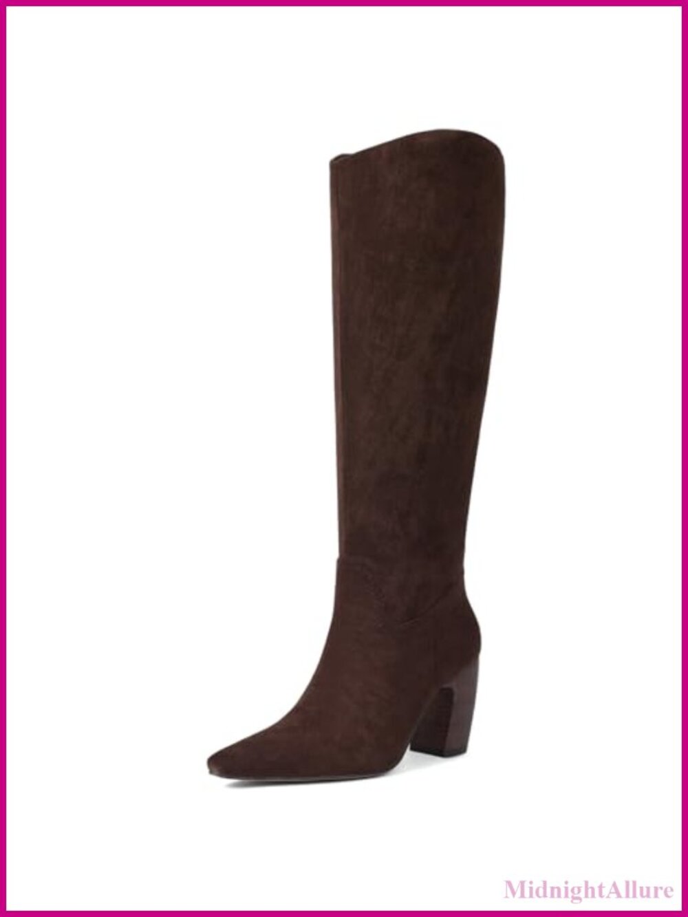 Wide Calf Knee High Boots Square Toe Chunky Heel Suede